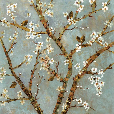 Grey Blossoms White Modern Wood Framed Art Print with Double Matting by Dolce, Carmen