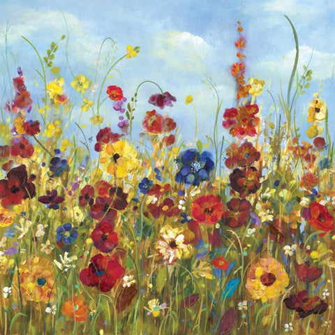 Sunshine Meadow I White Modern Wood Framed Art Print with Double Matting by Dolce, Carmen