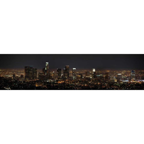 LA Night Panorama Black Modern Wood Framed Art Print by Stein, Daniel