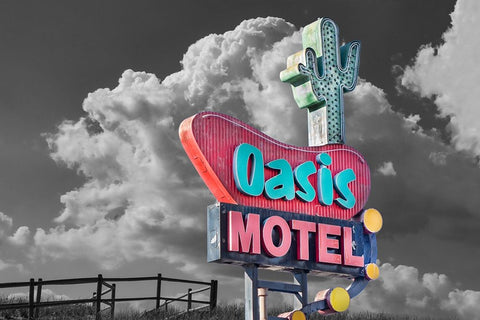 Oasis Motel Vintage Sign Black Ornate Wood Framed Art Print with Double Matting by Stein, Daniel