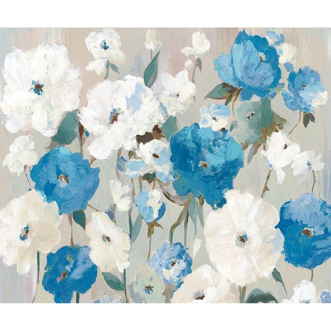 Blue Bouquet Gold Ornate Wood Framed Art Print with Double Matting by Ella K