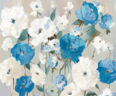 Blue Bouquet White Modern Wood Framed Art Print with Double Matting by Ella K