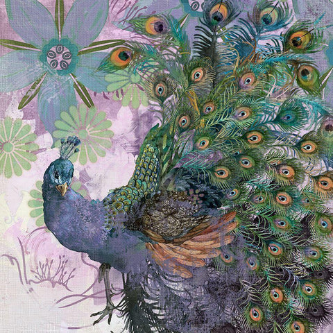 Peacock Prance  Gold Ornate Wood Framed Art Print with Double Matting by Evelia