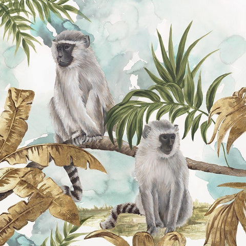 Golden Monkeys  Black Modern Wood Framed Art Print with Double Matting by Watts, Eva