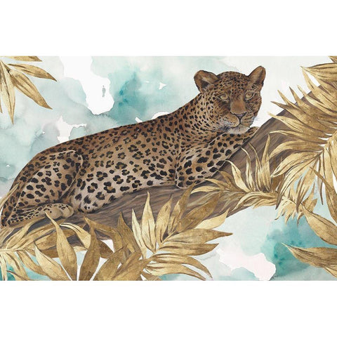 Golden Leopard  White Modern Wood Framed Art Print by Watts, Eva