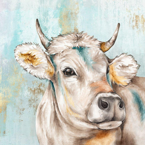 Headstrong Cow I Black Modern Wood Framed Art Print with Double Matting by Watts, Eva