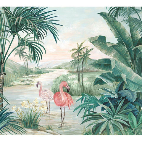 Flamingo Dream Black Modern Wood Framed Art Print with Double Matting by Watts, Eva