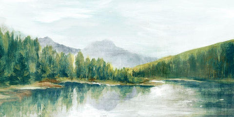 Spring Mountain View White Modern Wood Framed Art Print with Double Matting by Watts, Eva