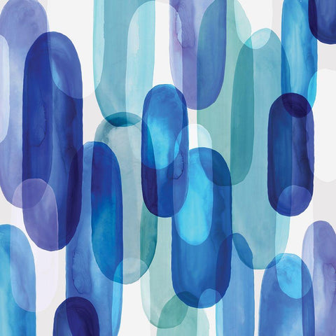 Groovy Blue I  White Modern Wood Framed Art Print with Double Matting by Watts, Eva