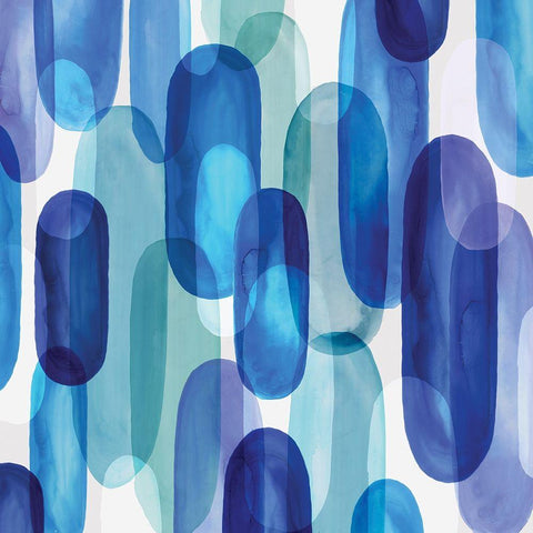 Groovy Blue II White Modern Wood Framed Art Print with Double Matting by Watts, Eva