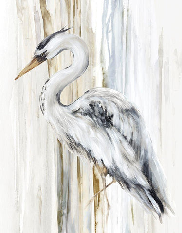 River Heron II White Modern Wood Framed Art Print with Double Matting by Watts, Eva