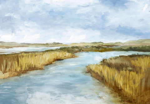 Distance Marshland White Modern Wood Framed Art Print with Double Matting by Watts, Eva