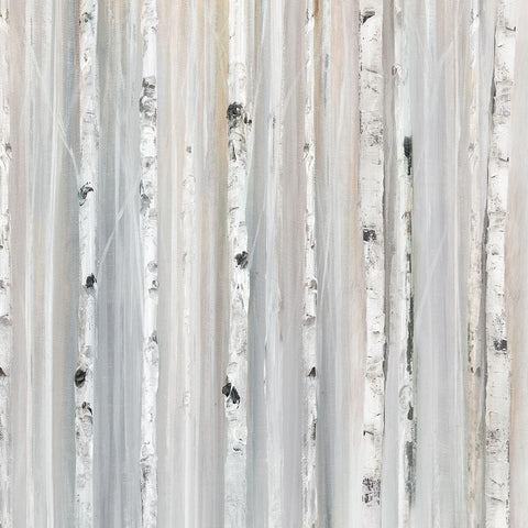 Soft Blue Birches II Black Modern Wood Framed Art Print with Double Matting by Isabelle Z