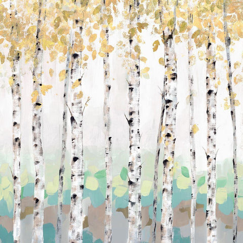 Golden Treescape White Modern Wood Framed Art Print by Isabelle Z
