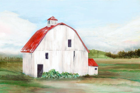 Red Barn I Black Ornate Wood Framed Art Print with Double Matting by Isabelle Z