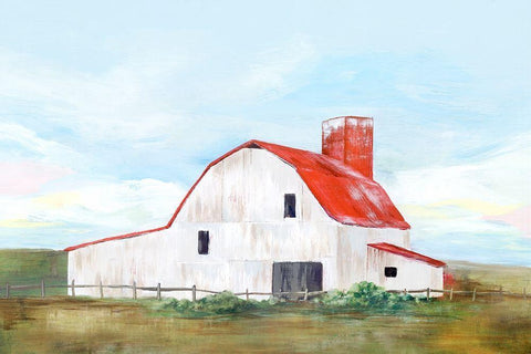Red Barn II Black Ornate Wood Framed Art Print with Double Matting by Isabelle Z