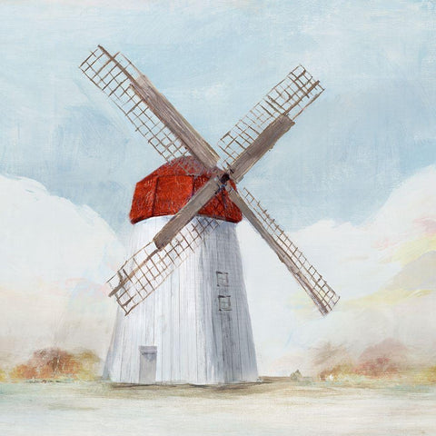 Red Windmill I  White Modern Wood Framed Art Print by Isabelle Z