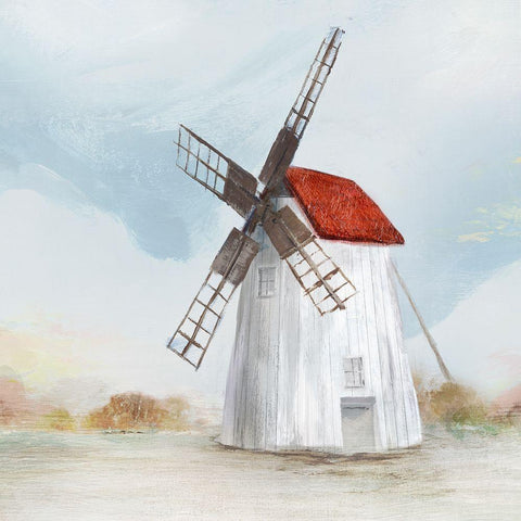 Red Windmill II  Black Ornate Wood Framed Art Print with Double Matting by Isabelle Z