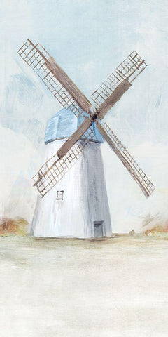 Blue Windmill I  White Modern Wood Framed Art Print with Double Matting by Isabelle Z