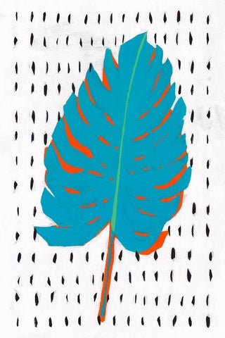 Blue Tropical Leaf II  White Modern Wood Framed Art Print with Double Matting by Isabelle Z