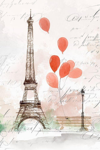 Balloons in Paris  Black Ornate Wood Framed Art Print with Double Matting by Isabelle Z
