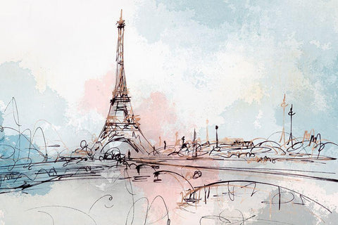 Blushing Paris  Black Ornate Wood Framed Art Print with Double Matting by Isabelle Z