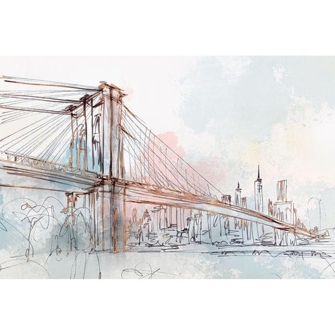 Blushing Brooklyn Bridge White Modern Wood Framed Art Print by Isabelle Z