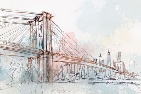 Blushing Brooklyn Bridge White Modern Wood Framed Art Print with Double Matting by Isabelle Z