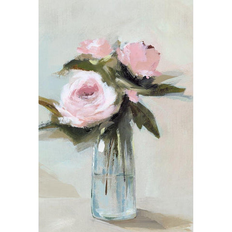 Peonies in a Vase I  Black Modern Wood Framed Art Print by Isabelle Z