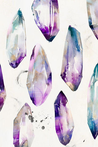 Purple Gemstones I  White Modern Wood Framed Art Print with Double Matting by Isabelle Z