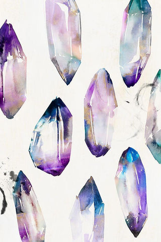 Purple Gemstones II  White Modern Wood Framed Art Print with Double Matting by Isabelle Z