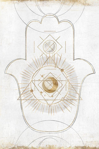 Gold Hamsa II  White Modern Wood Framed Art Print with Double Matting by Isabelle Z