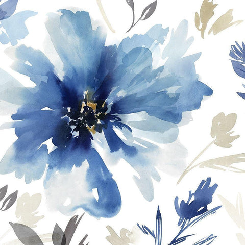 Finesse I Indigo Version  Gold Ornate Wood Framed Art Print with Double Matting by Isabelle Z