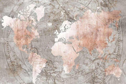 Celestial World Map White Modern Wood Framed Art Print with Double Matting by Isabelle Z