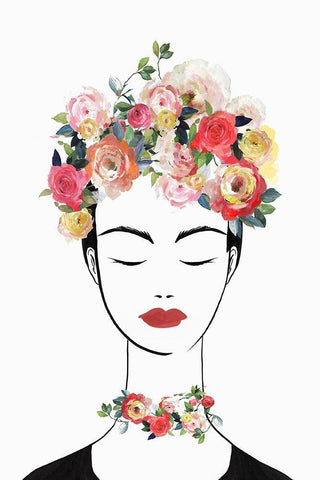 Flower Crown Frida II  White Modern Wood Framed Art Print with Double Matting by Isabelle Z