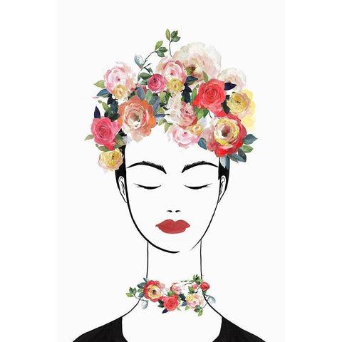 Flower Crown Frida II  Black Modern Wood Framed Art Print by Isabelle Z