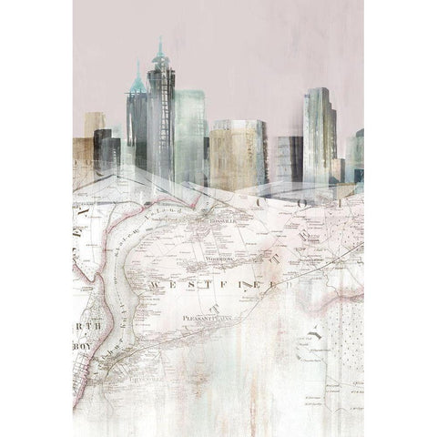 Blushing Manhattan Map I  Black Modern Wood Framed Art Print with Double Matting by Isabelle Z