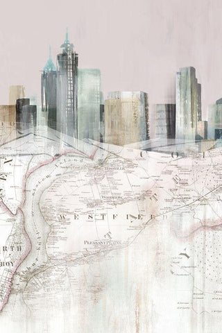 Blushing Manhattan Map I  White Modern Wood Framed Art Print with Double Matting by Isabelle Z