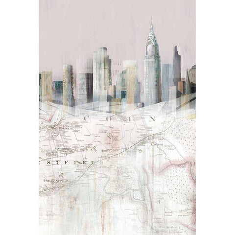 Blushing Manhattan Map II  White Modern Wood Framed Art Print by Isabelle Z