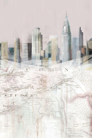 Blushing Manhattan Map II  White Modern Wood Framed Art Print with Double Matting by Isabelle Z