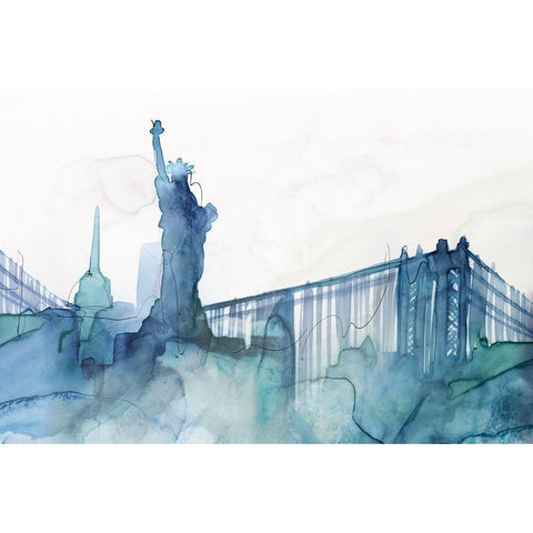 Ocean Blue New York  Gold Ornate Wood Framed Art Print with Double Matting by Isabelle Z