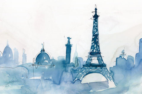 Ocean Blue Paris  Black Ornate Wood Framed Art Print with Double Matting by Isabelle Z