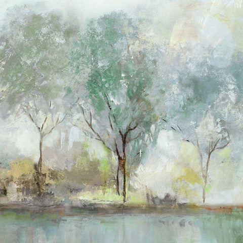 Teal Landscape  White Modern Wood Framed Art Print with Double Matting by Isabelle Z