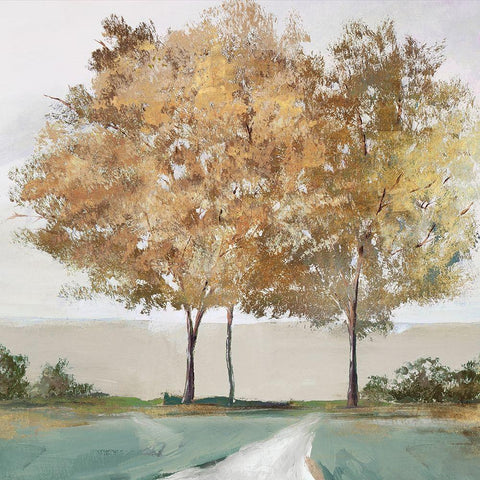 Golden Forest Shimmer  White Modern Wood Framed Art Print by Isabelle Z