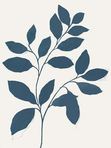 Blue Twig I White Modern Wood Framed Art Print with Double Matting by Isabelle Z