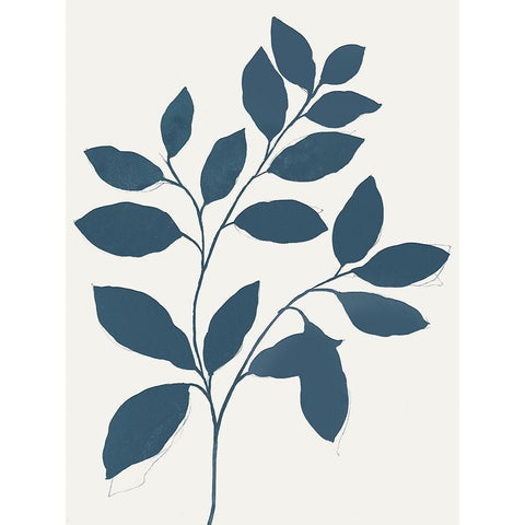 Blue Twig I White Modern Wood Framed Art Print by Isabelle Z
