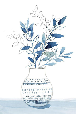 Indigo Bouquet I White Modern Wood Framed Art Print with Double Matting by Isabelle Z