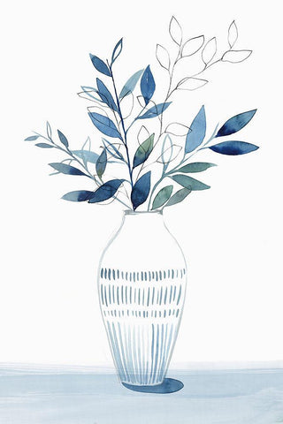 Indigo Bouquet II White Modern Wood Framed Art Print with Double Matting by Isabelle Z