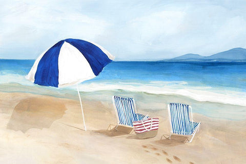 Blue Parasol White Modern Wood Framed Art Print with Double Matting by Isabelle Z