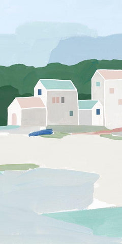 Little Town II White Modern Wood Framed Art Print with Double Matting by Isabelle Z